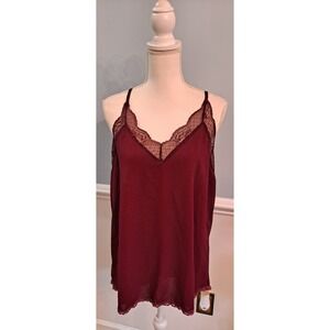 XL Y2K Burgundy Racerback Cami With Lace Trim